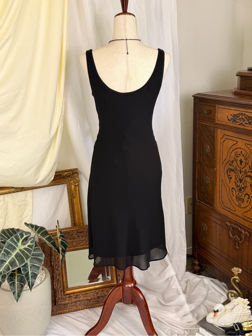 Robbie Bee Black Beaded Sleeveless Midi Dress Vintage 90s Goth - Picture 2 of 7